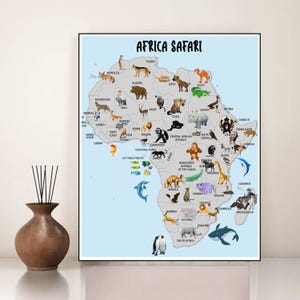 Africa Safari map Printable nursery Africa wildlife map poster Kids room decor Africa animals print Classroom decor Africa map nursery print