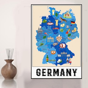 Blaue Deutschlandkarte illustrierte Deutschlandkarte Druckbare Deutschlandkarte Staaten Kunst Bundesländer Kinderzimmer Kinderzimmer Kinderzimmer Dekor Kinderzimmer deko