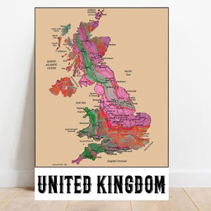 Bunte Karte des Vereinigten Königreichs, UK-Landkarte, Topografie, Druckbare Karte von UK, Geschenk-Hochzeitsdeko England-Karte Wanddruck Kinderzimmerdekoration