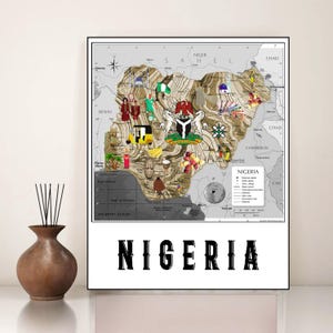 Impresión digital de mapa de Nigeria Mapa imprimible de Nigeria Mapa del país de Nigeria Regalos de Lagos, Nigeria Decoración de pared con mapa moderno Arte mural de Nigeria Impresión de bandera