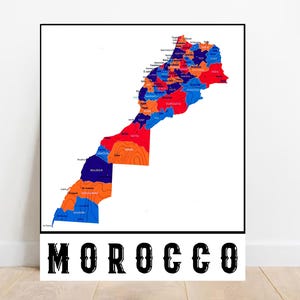 Bunter Marokko Karte Druck download Karte von Marokko marokkanische Geschenke Afrika Wohndeko Moderne Karte Wandbilder Kinderzimmer Dekor