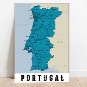 Blue Portugal map print Digital Portugal topography map Printable Map of Portugal illustrated wall map prints Kids room decor nursery prints