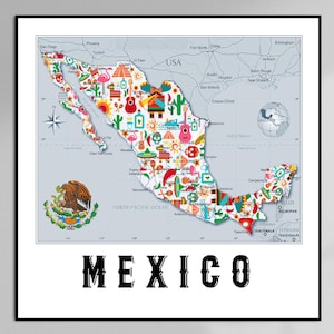 Mexiko Karte druckbare Kunst Moderne Mexiko Karte Wanddekor Mexiko Geschenke Icons Mexiko Karte Moderne Karte Büro Wanddekor Weihnachtsgeschenke Dekor
