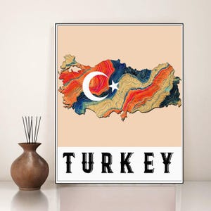 Carte colorée de la Turquie imprimée Carte topographique de la Turquie Cartes de la salle de classe Impression de la chambre des enfants Décoration de la chambre des enfants Carte imprimable de la Turquie Cartes murales modernes