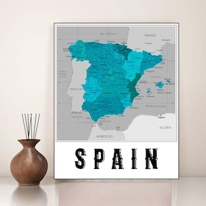 Blue Spain map print map of Spain topography Printable nursery decor Spain poster Modern wall map print Spanish gift decor Espana map print