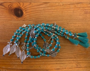 Turquoise Naga Beads, Prayer Beads, worry beads, Altar item, decor, unique gift, devotional item