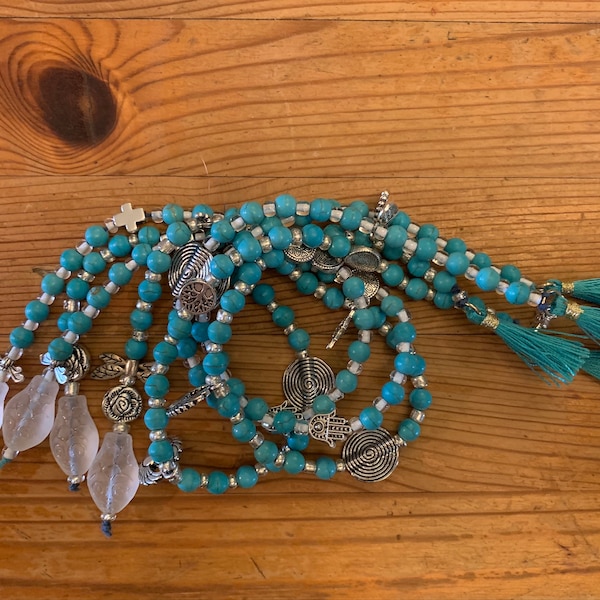 Turquoise Naga Beads, Prayer Beads, worry beads, Altar item, decor, unique gift, devotional item