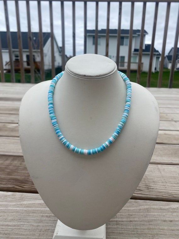 Blue Adjustable Clay Bead Necklace Etsy Canada