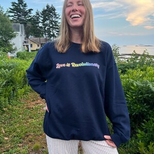 Navy Blue "Love is Revolutionary" Crewneck Sweatshirt - Minimalist Statement Pullover - Gildan Sweatshirt - Free Shipping