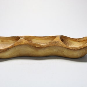 Olive wood serving plate dish , wooden serving dish, hand carved bowl, 3 section platter, rustic home decor