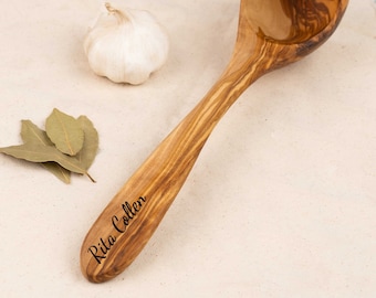 Personalized Wooden Ladle Handmade of Tunisian Olive Wood - Custom Soup Ladle