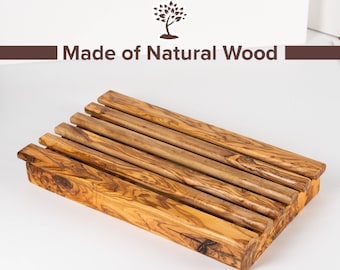 Bread Board made of Tunisian Olive wood, French Bread Board (+Free Beeswax Wood Conditioner)
