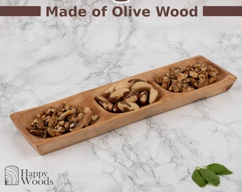 Trio Appetizer Plates made of Tunisian Olive Wood  / Trio Serving Tray, condiment bowls, Sauce Dish