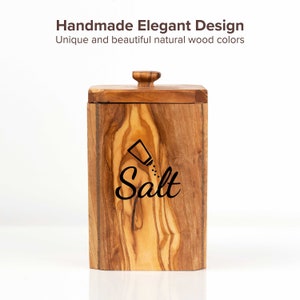 Personalized jar with Lid made of Tunisian Olive Wood | Spice Container With Spoon (Free Personalization+ Wood Conditioner Pot)