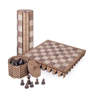 Foldable Wood chess set handmade | Rollup Unique Board Game | Christmas Gift | Wooden Chess Board (+FREE Personalization)