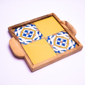 Bandeja de servir em madeira de oliveira com alças ergonômicas | Bandeja de serviço decorativa | Bandeja de mesa de centro