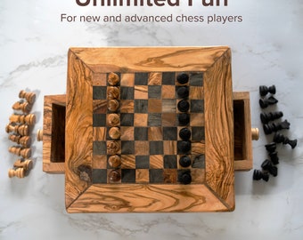 Tablero de ajedrez hecho a mano de madera de olivo / Regalo de Navidad / Tablero de ajedrez de madera (Personalización GRATUITA y acondicionador de madera)