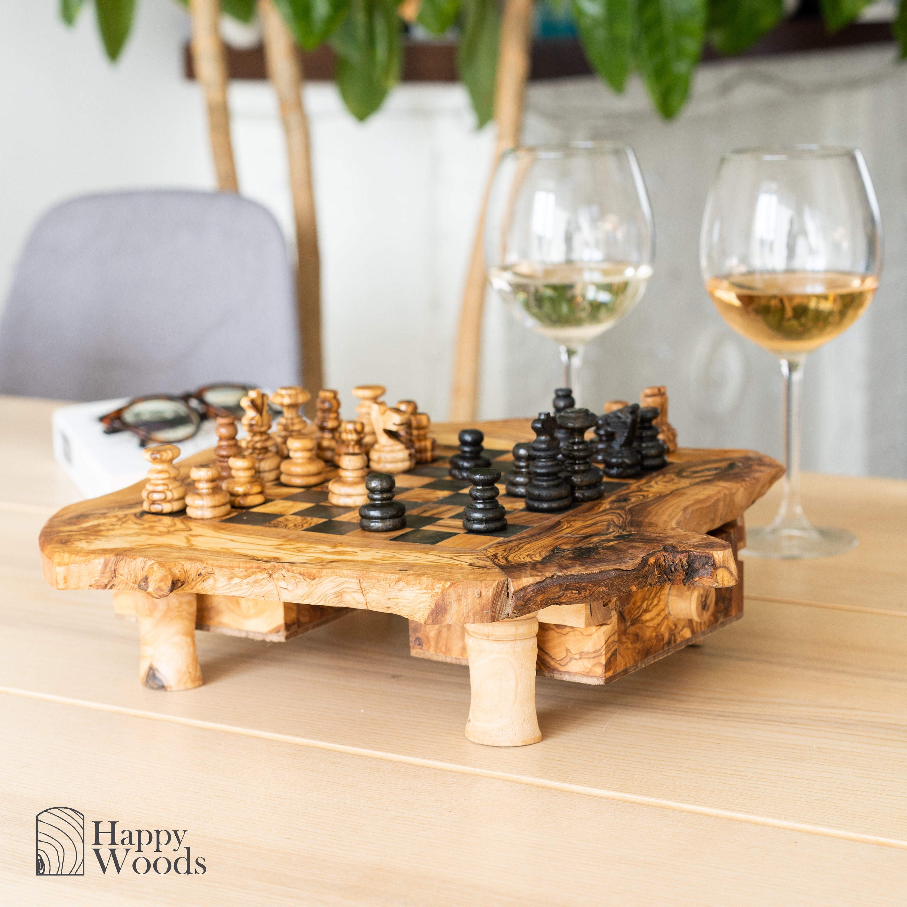 Rustic Chess Roll Rustic Chess With Rough Edges Handmade of Olive Wood | Wooden Chess ...