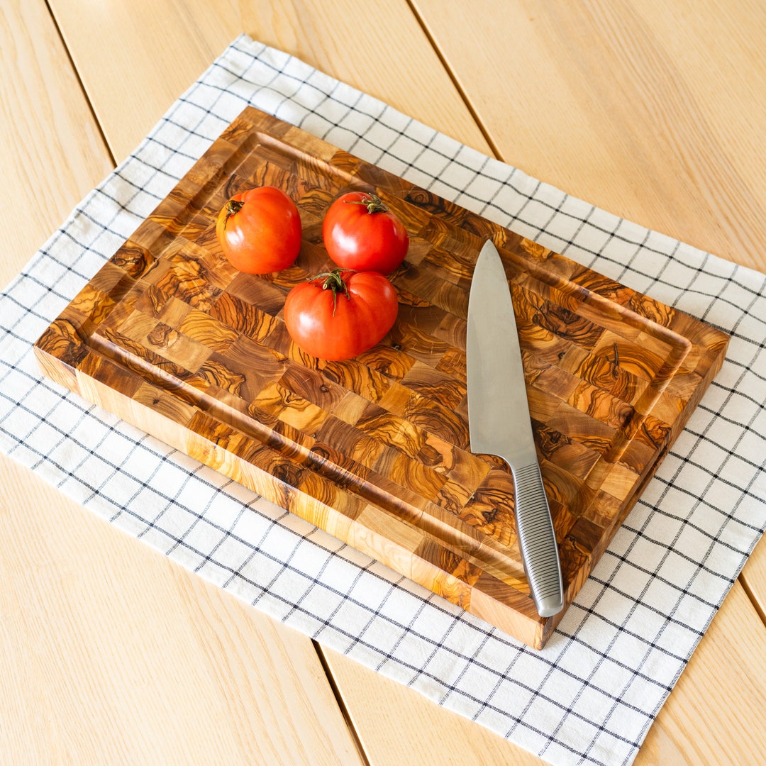 Mosaic Thick Olive Wood End Grain Board Cutting Board With Juice Groove