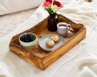 Rustic Wooden Tray with handles | Olive Wood Tray | Personalized Serving Tray with handles (FREE Personalization +Wood Conditioner)