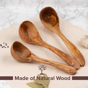 Set of 3 Wooden Ladles made of Tunisian Olive Wood - Ladles for Cooking - Kitchen Ladle -  Ladles for Serving