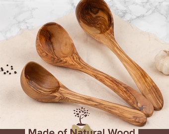 Juego de 3 cucharones de madera de olivo tunecino - Cucharones para cocinar - Cucharones de cocina - Cucharones para servir