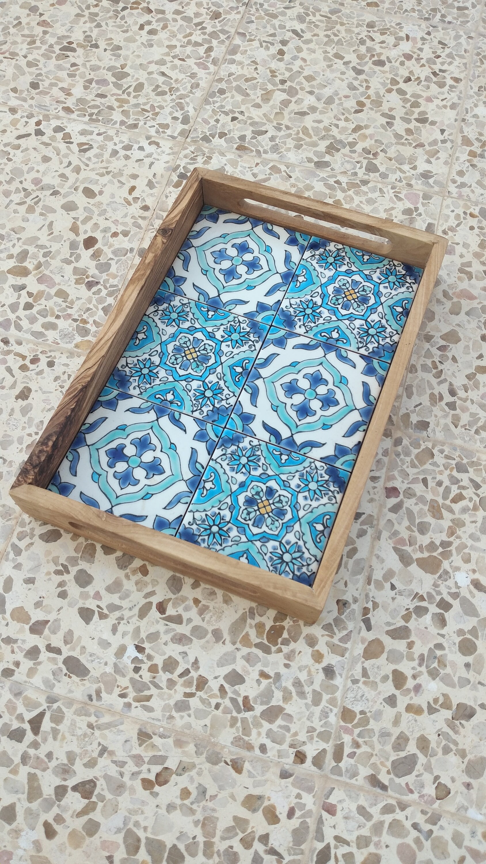 Large Olive Wood Serving Tray With Ergonomic Handles Etsy