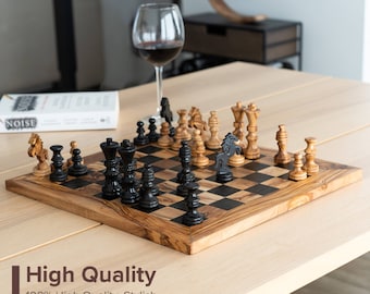 Tablero de ajedrez hecho a mano en madera de olivo / Regalo de Navidad / Tablero de ajedrez de madera (Personalización y acondicionador de madera GRATIS)