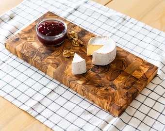 Mosaic Thick Olive Wood End Grain Board - Cutting Board  - FREE Personalization + Wood Beeswax