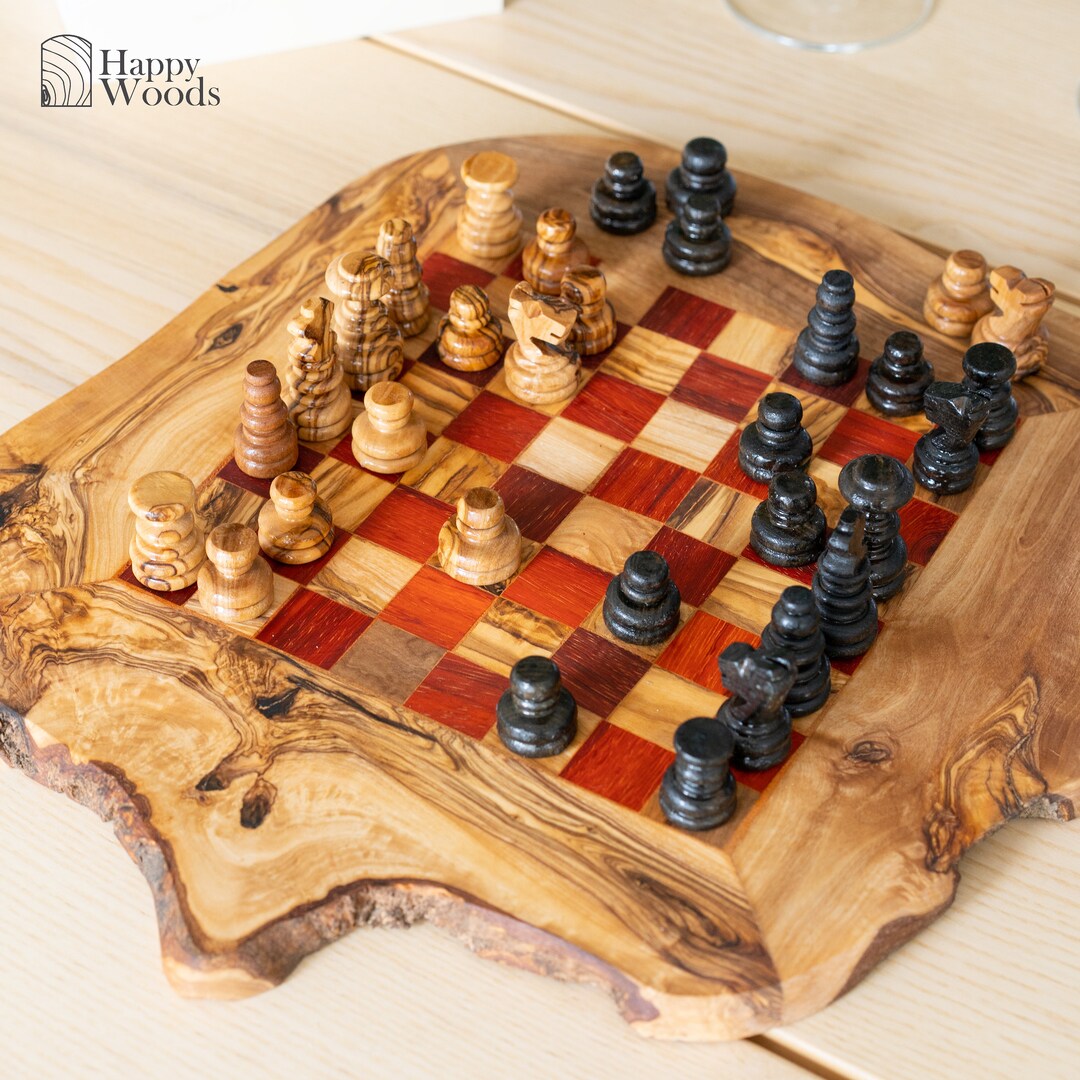 Chess Set Handmade From Olive Wood Personalized Chess Sets With Board Chess Set Handmade From Olive Wood Personalized Chess Sets With Board