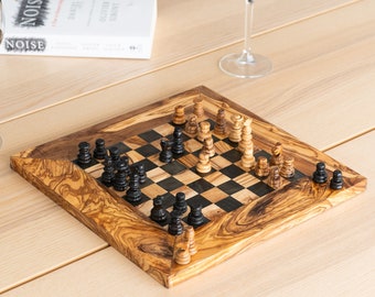 Tablero de ajedrez hecho a mano en madera de olivo / Regalo de Navidad / Tablero de ajedrez de madera (Personalización y acondicionador de madera GRATIS)