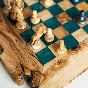 Rustic Chess Roll Rustic Glossy Wood Chess Set With Rough Edges | Resin | Handmade of ...