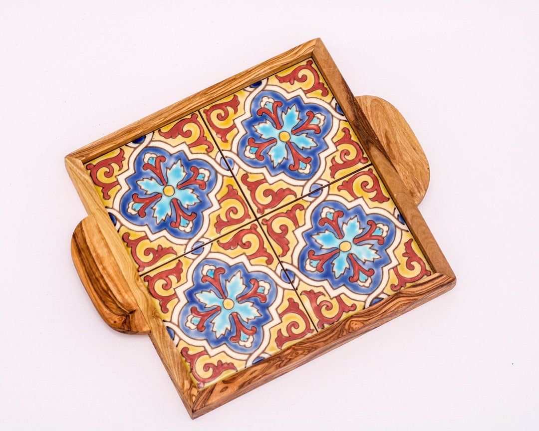 Olive Wood Serving Tray With Ergonomic Handles Decorative Etsy UK