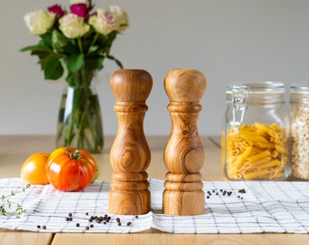 Salt & Pepper Grinder handmade of Olive Wood | Wooden Custom grinders (FREE Personalization + Organic Wood Conditioner)