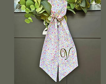 Floral Wreath Sash: Embroidered Cotton Spring Door Decor