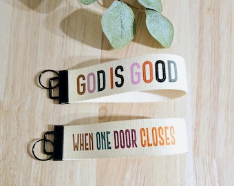 Keychain Wristlet- ink Printed Faith Base Inspired Christian Keychain. cotton webbing