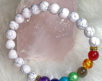 Pulsera de sanación de 7 chakras para hombres y mujeres, pulsera de chakras con cristales curativos, piedras de cristal natural de howlita.