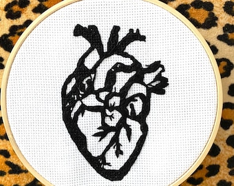 Anatomical heart cross-stitch