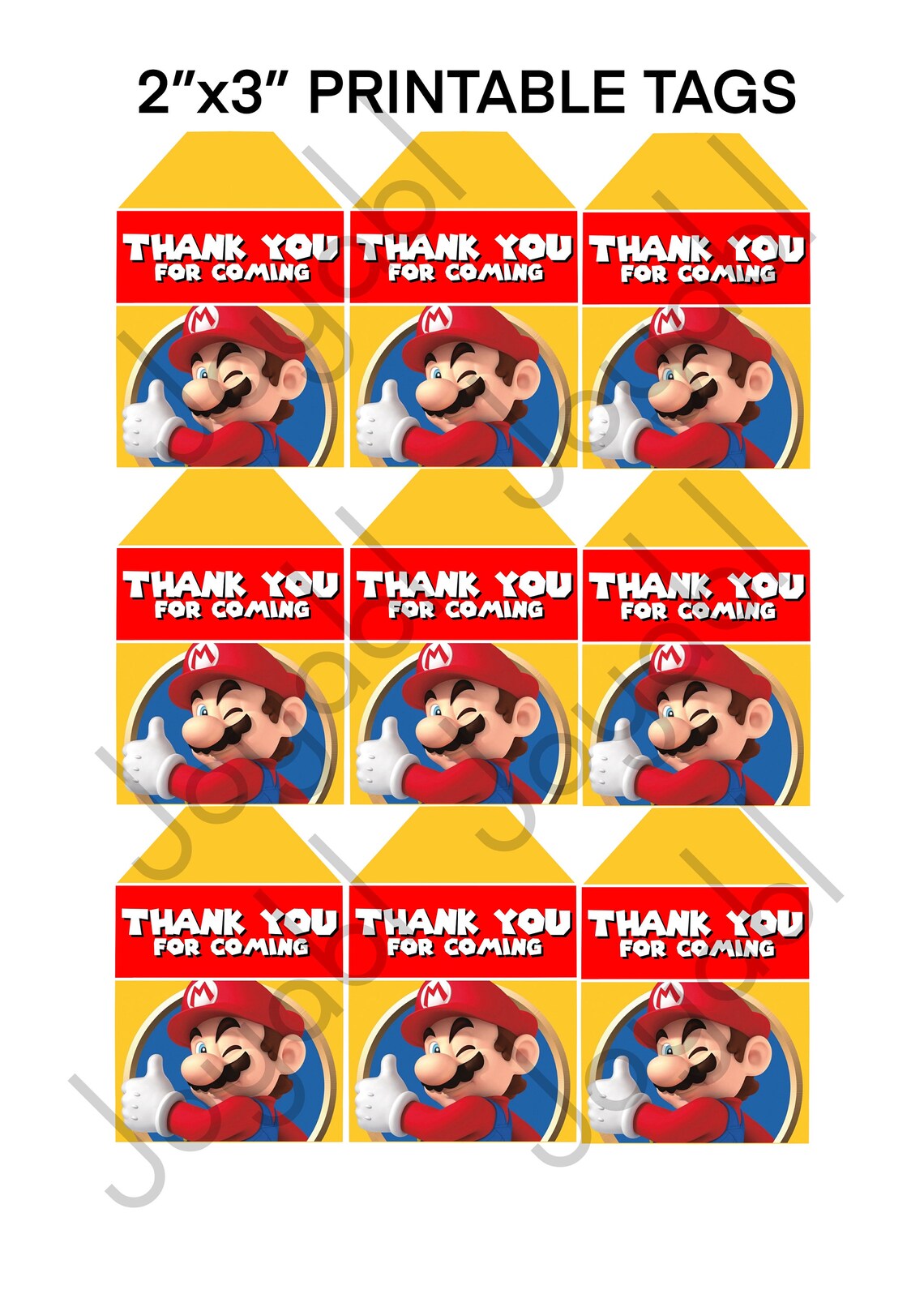 Super mario party favour tags thank you tags Mario party favor | Etsy