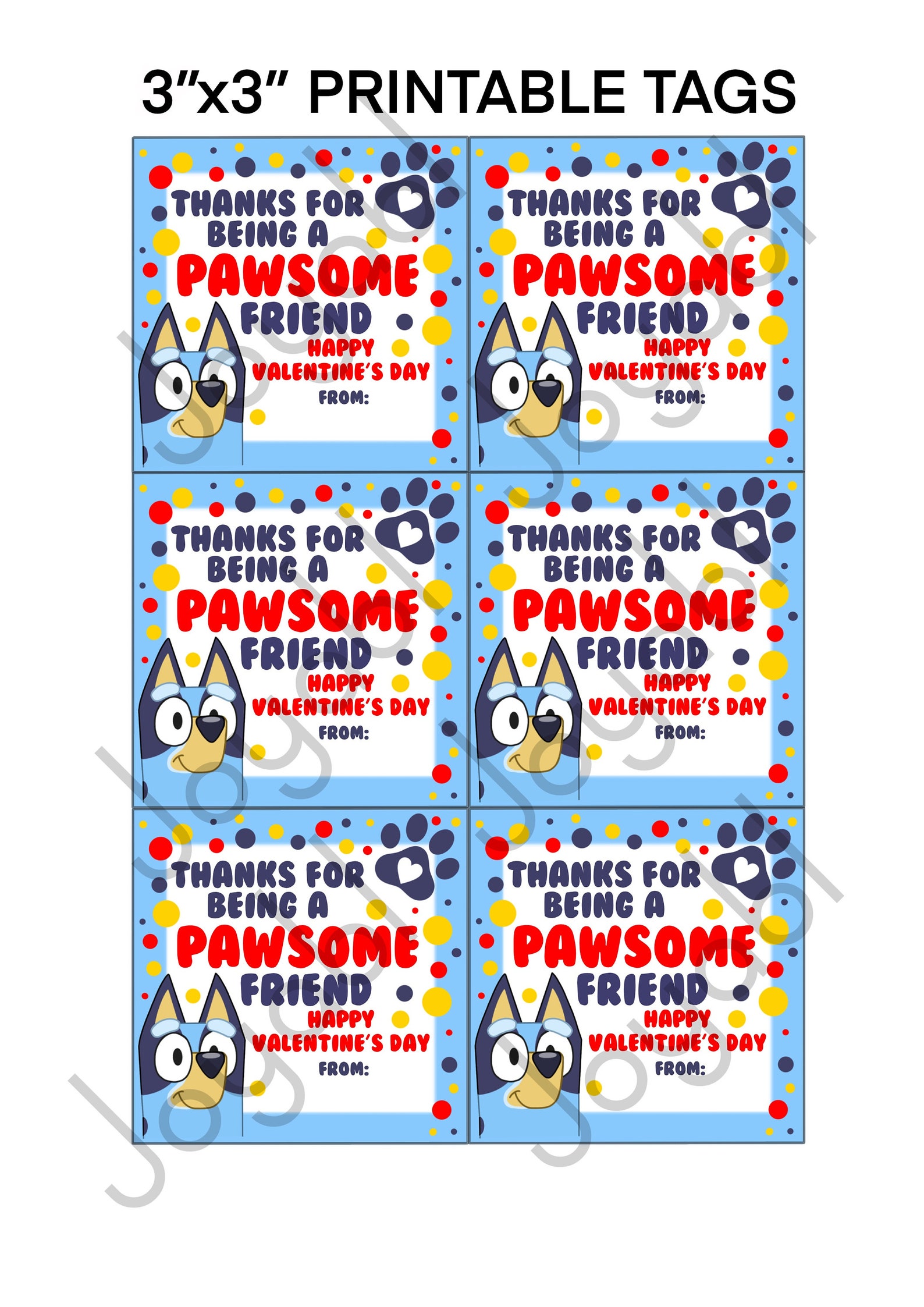 Bluey Valentines Day printable bluey gift tag pawsome friend | Etsy