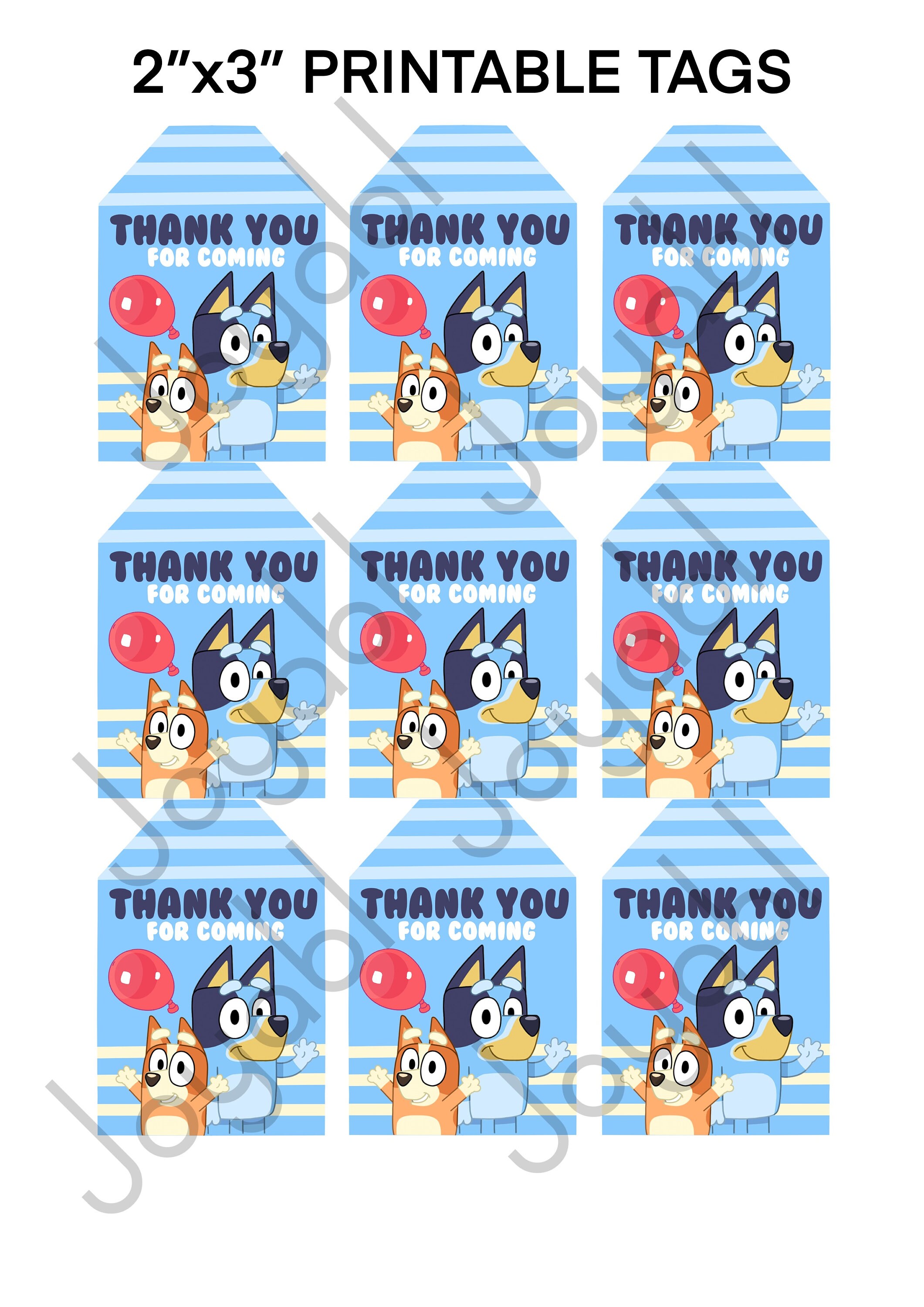 Bluey Party Decorations Thank You Tags Favour Bags Bluey Dog Etsy