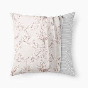 Fronha quadrada com motivo de folha neutra (travesseiro de sofá, travesseiro de cama, travesseiro decorativo, peça de destaque)