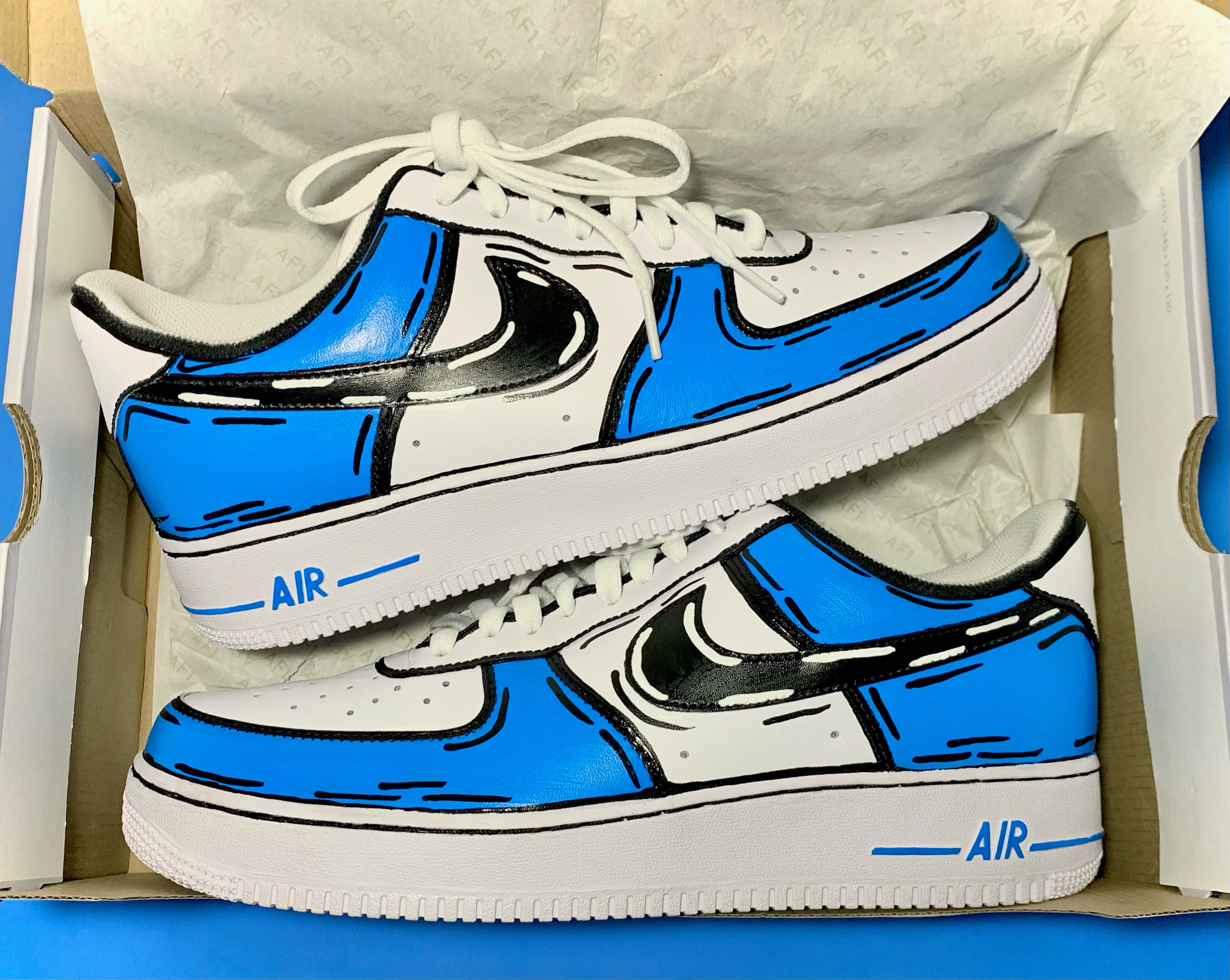 Hand Painted Blue Cartoon Nike Air Force 1 '07 | Etsy