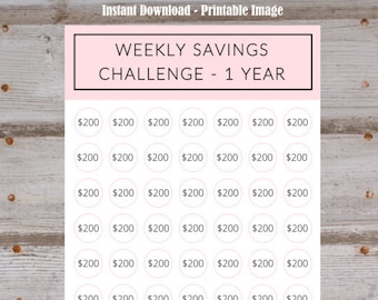 10,000 Dollar Money Saving Challenge Tracker | 52 Week Savings Challenge | Money Goal | 200 A Week | Instant Download | Printable | Coloring