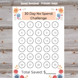 30 Day No Spend Challenge | Savings Tracker| Money Saving Challenge | Digital Download  | Instant Download |