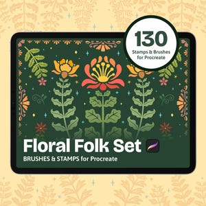 Blommig Folk Procreate Penslar & Stämplar | 130 Handritade Element