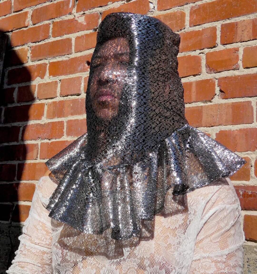 Silver Lace Face Mask Hood Face Mask EMF Safety Sparkle Etsy