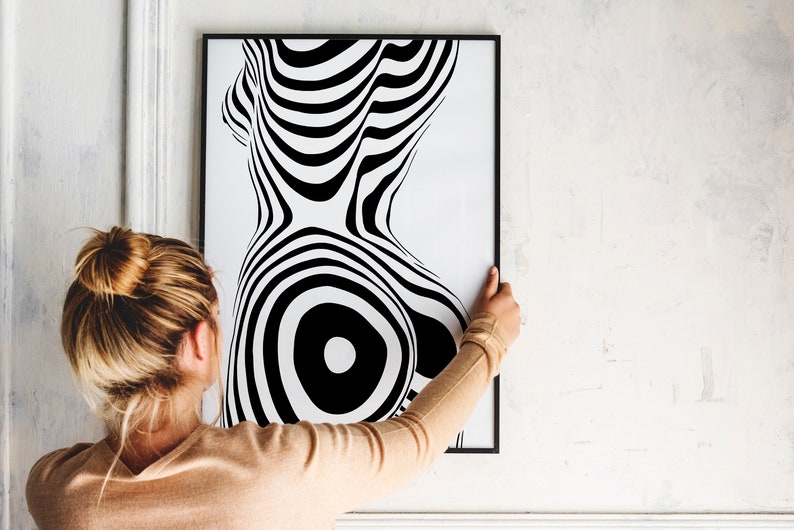 Female Body Art, Woman Body Poster, Black and White Art, Minimalist
