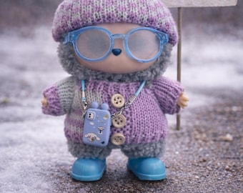 Purple Sweater Outfit for 17cm Kawaii Plush Doll, Clothes and Accessories Set