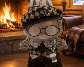 Brown Outfit with Tie for 17cm Kawaii Plush Doll, Clothes and Accessories Set
